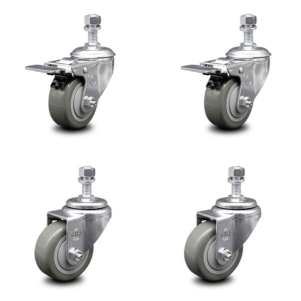Service Caster 3.5 Inch Gray Polyurethane Swivel 12mm Stem Caster Total Lock Brake, 2PK SCC-TSTTL20S3514-PPUB-M1215-2-S-2 - main